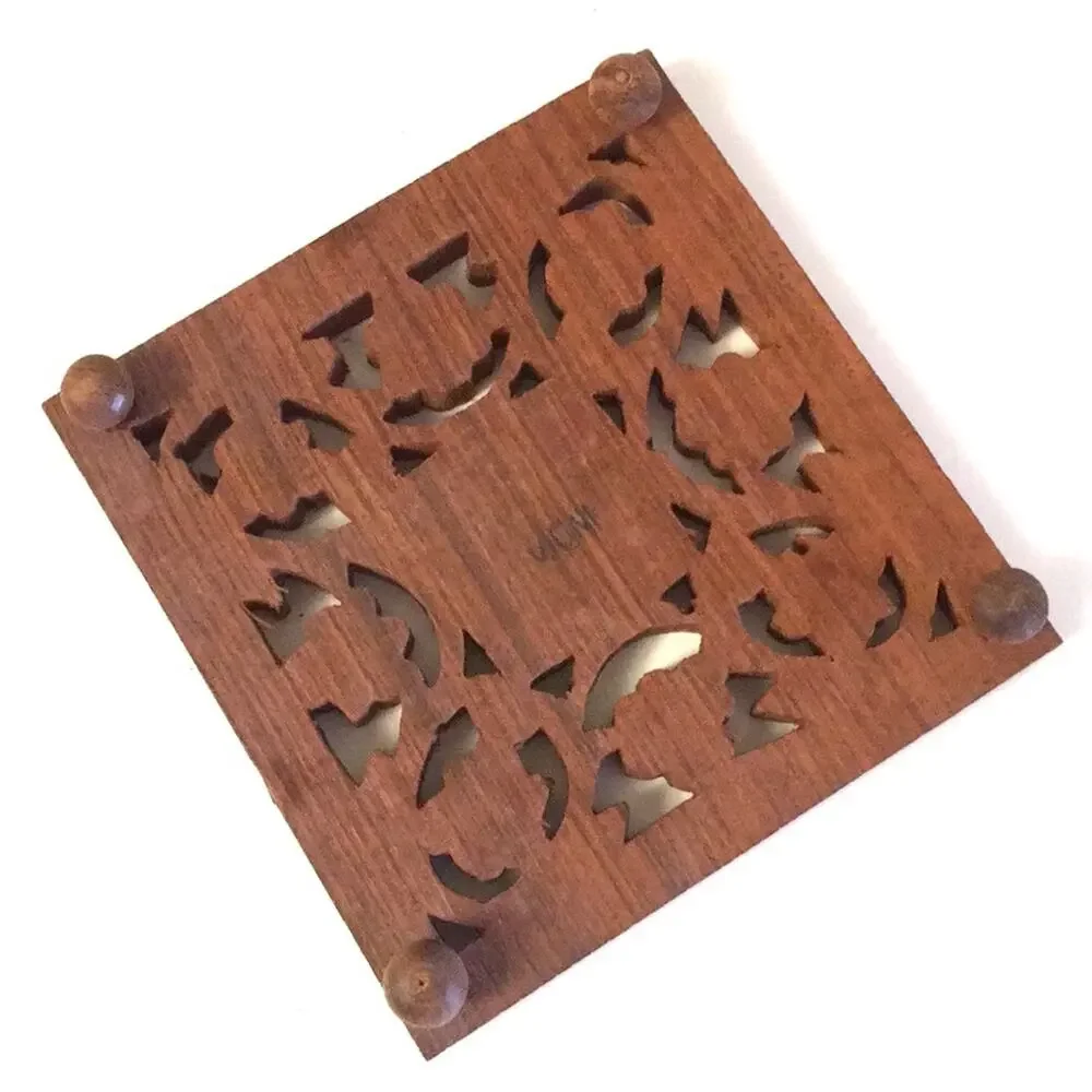 Vintage wooden handcrafted carved book holder tray